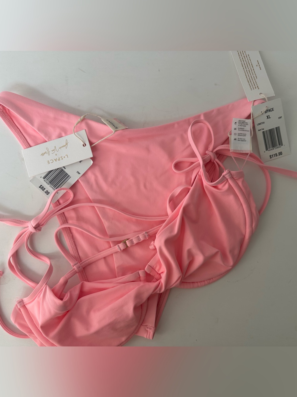 l*space Kerri Top (XL) & Leilani Bitsy Bottom (L) bikini set in Crystal Pink NWT